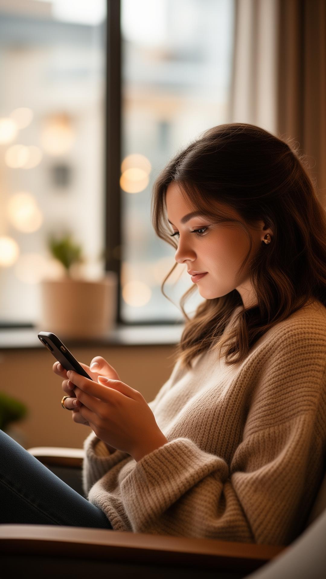 A reader engaging with editorial content on her phone